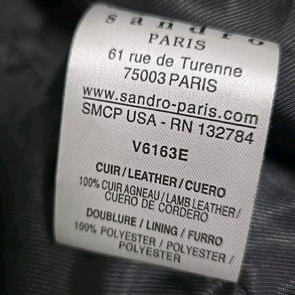 SANDRO PARIS Moto Jacket Lamb Leather‎ Black Women’s Size 1 /US Size 4 SMALL - Picture 7 of 12
